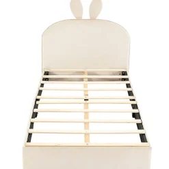 Okwish Lit enfant 90x200 cm - Lit Simple avec Tête Capitonnée, design Lapin, Sans Matelas - Velours Beige New
