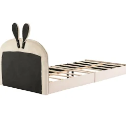 Okwish Lit enfant 90x200 cm - Lit Simple avec Tête Capitonnée, design Lapin, Sans Matelas - Velours Beige New