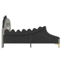 Generique Lit enfant 90x200 cm - Lit Simple Dinosaure avec Tête de Lit Décorative - PU et MDF - Gris - Sans Matelas