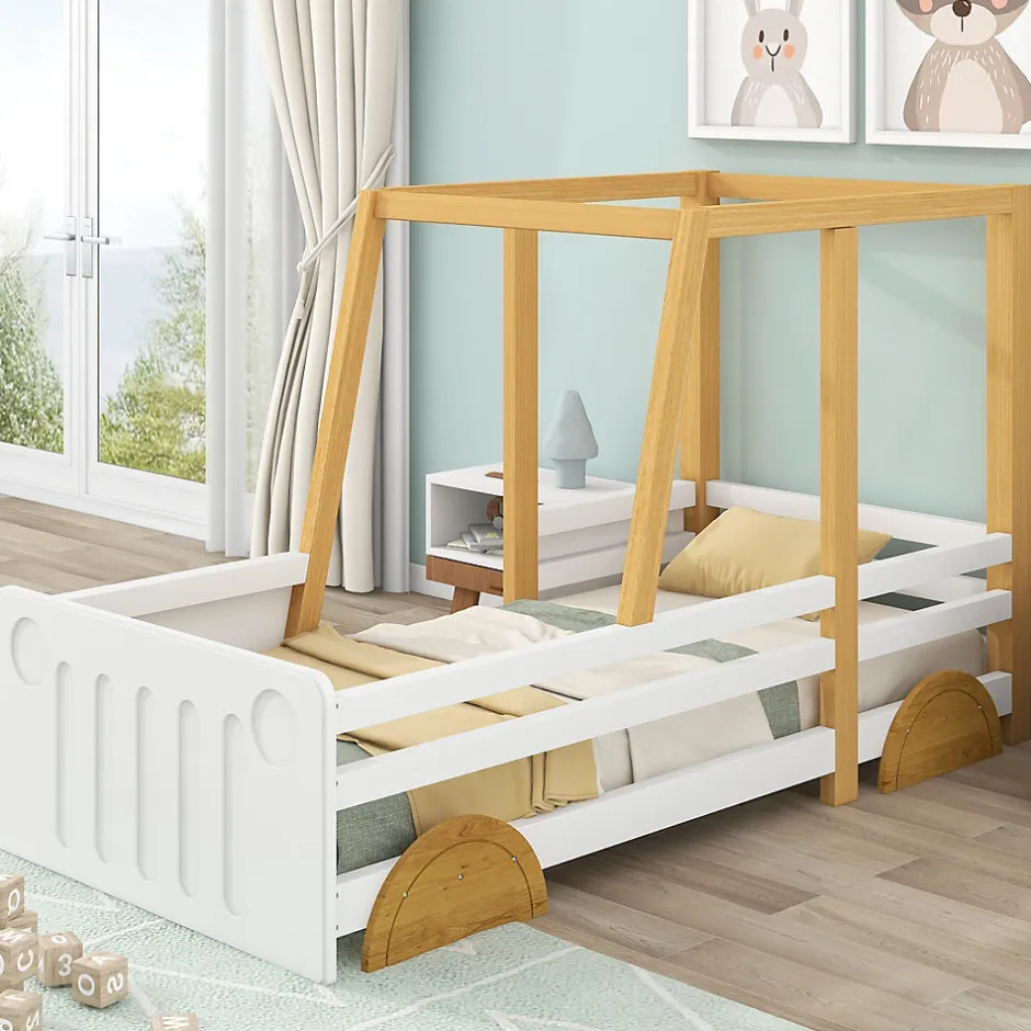 Enfant Okwish Lit enfant 90x200 cm - Lit Voiture Thématique avec Roulettes Pour enfant - Blanc