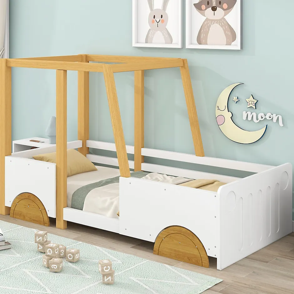 Enfant Okwish Lit enfant 90x200 cm - Lit Voiture Thématique avec Roulettes Pour enfant - Blanc