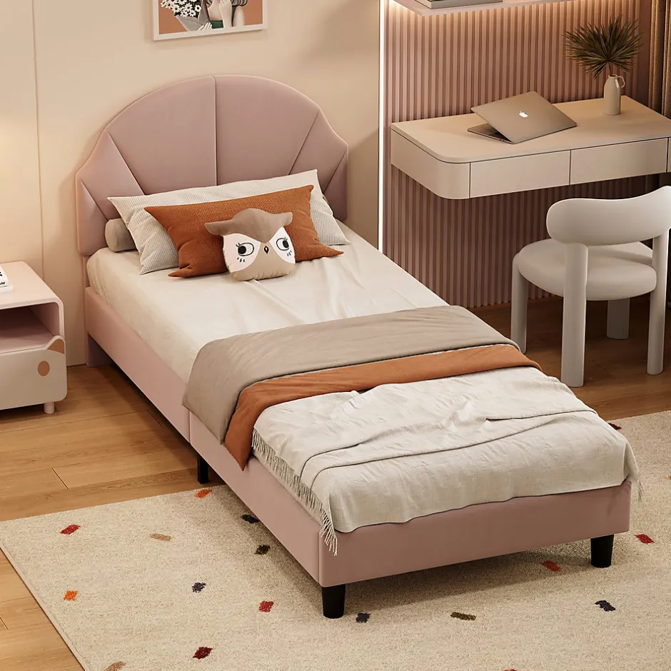 Enfant Fortuna lai Lit Enfant 90x200 Cm Avec Tête De Lit Réglable Et Sommier à Lattes, Lit Simple Rembourré,rose
