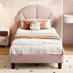 Enfant Fortuna lai Lit Enfant 90x200 Cm Avec Tête De Lit Réglable Et Sommier à Lattes, Lit Simple Rembourré,rose