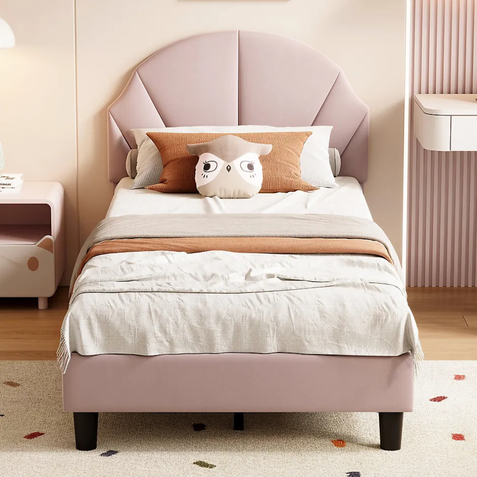 Enfant Fortuna lai Lit Enfant 90x200 Cm Avec Tête De Lit Réglable Et Sommier à Lattes, Lit Simple Rembourré,rose