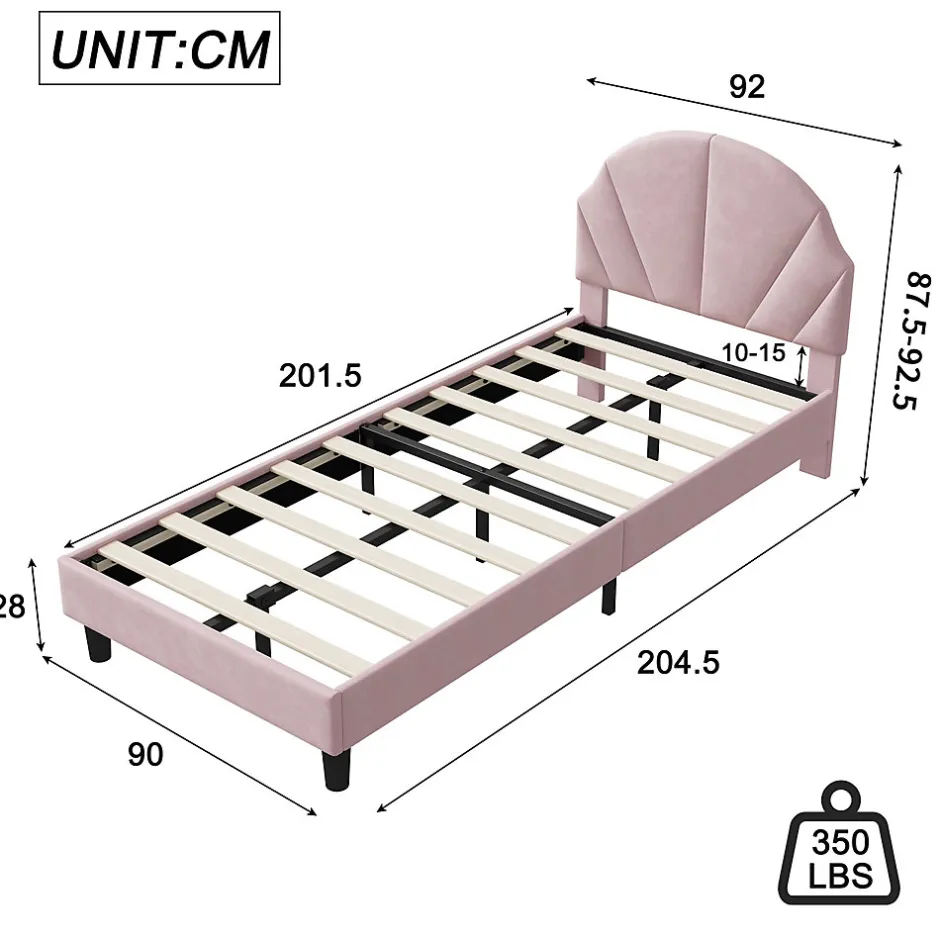 Enfant Fortuna lai Lit Enfant 90x200 Cm Avec Tête De Lit Réglable Et Sommier à Lattes, Lit Simple Rembourré,rose
