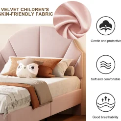 Enfant Fortuna lai Lit Enfant 90x200 Cm Avec Tête De Lit Réglable Et Sommier à Lattes, Lit Simple Rembourré,rose