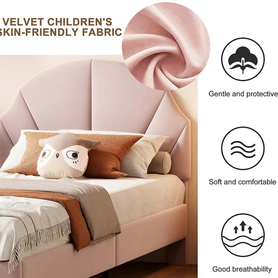 Enfant Fortuna lai Lit Enfant 90x200 Cm Avec Tête De Lit Réglable Et Sommier à Lattes, Lit Simple Rembourré,rose