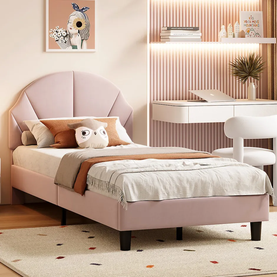 Enfant Fortuna lai Lit Enfant 90x200 Cm Avec Tête De Lit Réglable Et Sommier à Lattes, Lit Simple Rembourré,rose