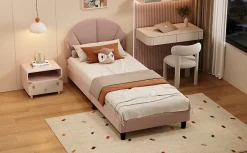Enfant Fortuna lai Lit Enfant 90x200 Cm Avec Tête De Lit Réglable Et Sommier à Lattes, Lit Simple Rembourré,rose
