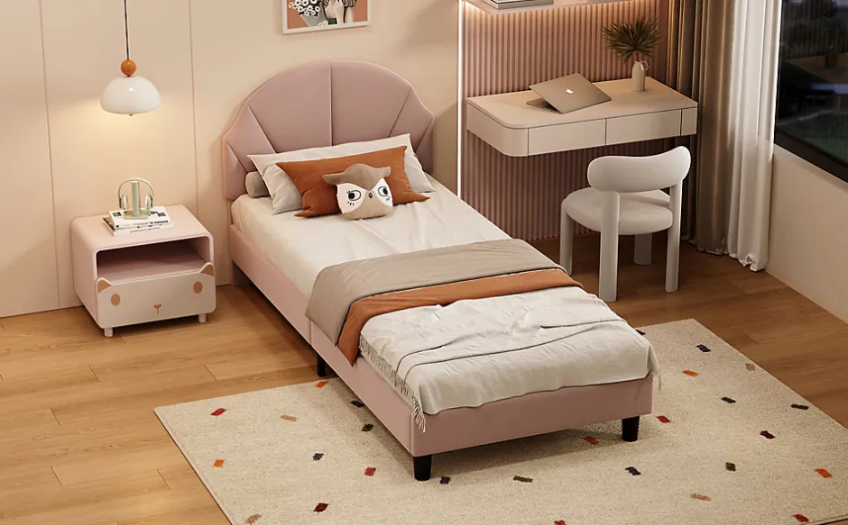 Enfant Fortuna lai Lit Enfant 90x200 Cm Avec Tête De Lit Réglable Et Sommier à Lattes, Lit Simple Rembourré,rose