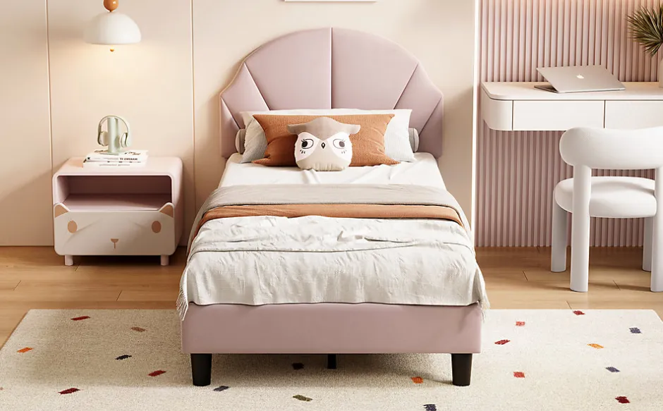 Enfant Fortuna lai Lit Enfant 90x200 Cm Avec Tête De Lit Réglable Et Sommier à Lattes, Lit Simple Rembourré,rose