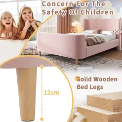 Enfant ModernLuxe Lit enfant 90x200 cm capitonné en velours Rose (matelas non inclus)