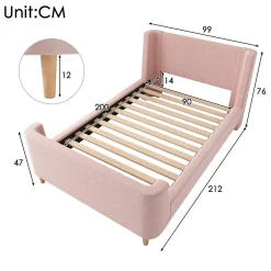 Enfant ModernLuxe Lit enfant 90x200 cm capitonné en velours Rose (matelas non inclus)
