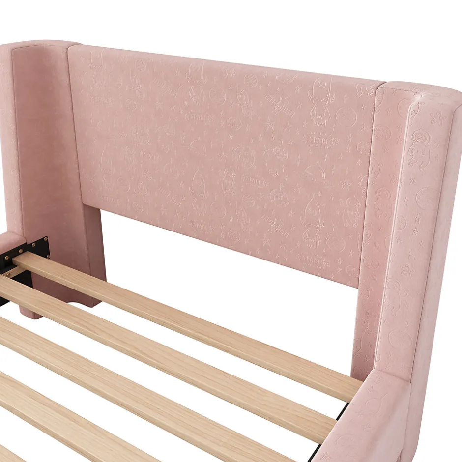 Enfant ModernLuxe Lit enfant 90x200 cm capitonné en velours Rose (matelas non inclus)