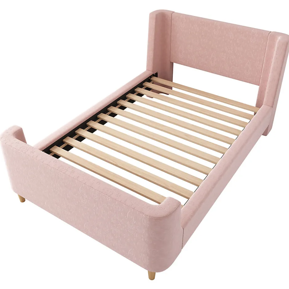 Enfant ModernLuxe Lit enfant 90x200 cm capitonné en velours Rose (matelas non inclus)
