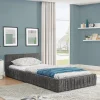 Enfant Blackcolors Lit enfant 90x200 cm, chenille veloutée, bois eucalyptus - gris foncé