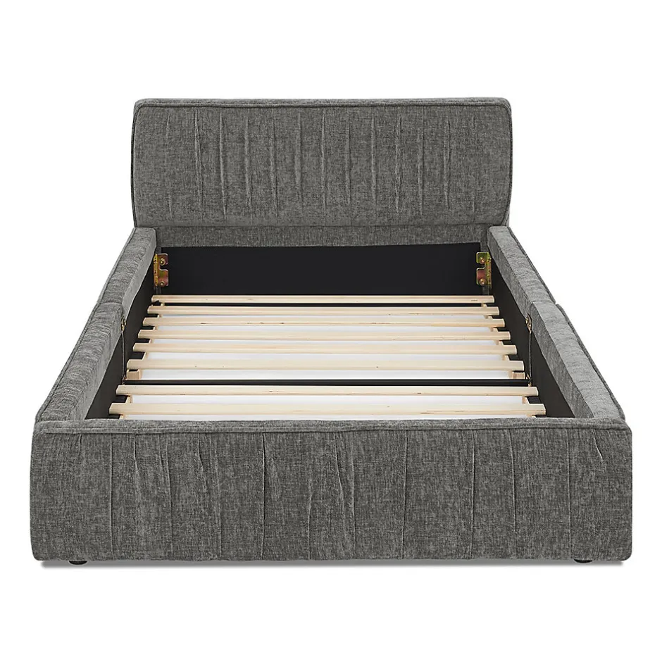 Enfant Blackcolors Lit enfant 90x200 cm, chenille veloutée, bois eucalyptus - gris foncé