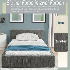 Enfant Blackcolors Lit enfant 90x200 cm, chenille veloutée, bois eucalyptus - gris foncé
