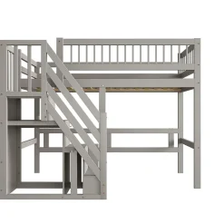 Enfant ProximaX Lit enfant 90x200 cm en bois massif gris avec escalier et rangement intégré, lit pratique et solide pour enfants et adolescents