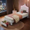 Simple Life Lit enfant 90x200 cm, lit simple avec sommier à lattes, tiroirs, LED, lit princesse avec couronne, blanc Discount