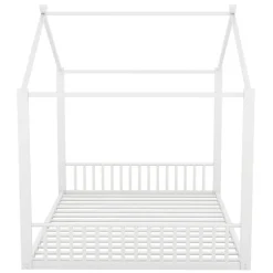 ProximaX Lit enfant 140x200 cm sans matelas, cadre en métal avec tête de lit en forme de maison, confortable, blanc