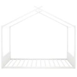 ProximaX Lit enfant 140x200 cm sans matelas, cadre en métal avec tête de lit en forme de maison, confortable, blanc