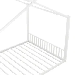 ProximaX Lit enfant 140x200 cm sans matelas, cadre en métal avec tête de lit en forme de maison, confortable, blanc