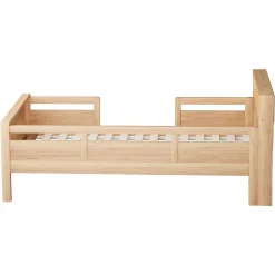 Enfant Okwish Lit enfant 90x200 cm simple avec USB/Type-C, LED et tête de lit rangement, pin massif et MDF naturel, sans matelas