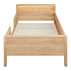 Enfant Okwish Lit enfant 90x200 cm simple avec USB/Type-C, LED et tête de lit rangement, pin massif et MDF naturel, sans matelas