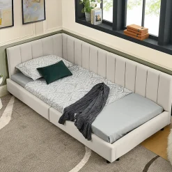 Blackcolors Lit enfant 90x200 cm, velours, dossier haut - beige Clearance