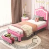 ProximaX lit enfant 90x200 cm,lit simple capitonné 90 x 200 avec tiroir,LED réglable,lit princesse avec couronne,PU,ROSE