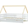 Seyakany Lit enfant 90x200 et 90x190cm, cadre en bois massif, lit simple avec roulettes et lit gigogne, forme maison, blanc+naturelle Best