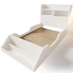 ModernLuxe Lit enfant 90x200cm - avec bibliothèque amovible - tête de lit avec étagère - avec veilleuse - Blanc (sans matelas) Hot