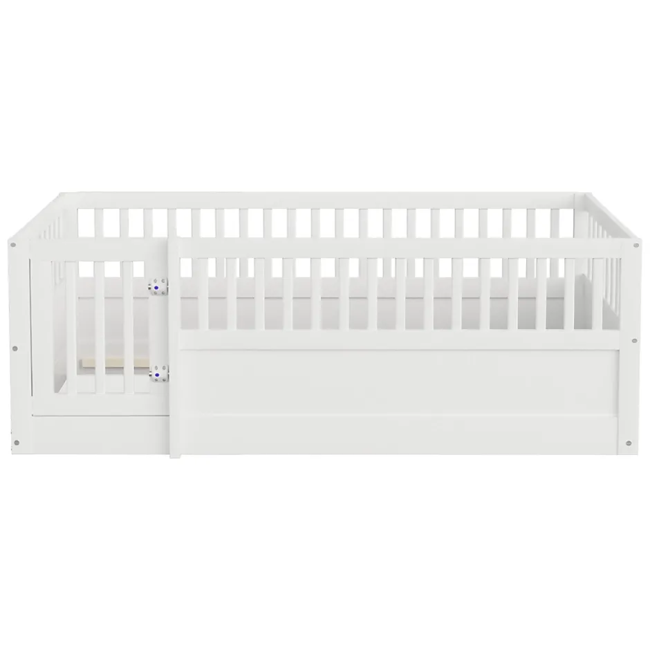 ModernLuxe Lit enfant 90x200cm - cadre en bois - barrières de sécurité - porte - blanc (sommier non inclus) Hot