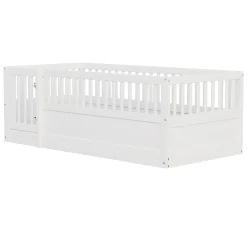 ModernLuxe Lit enfant 90x200cm - cadre en bois - barrières de sécurité - porte - blanc (sommier non inclus) Hot
