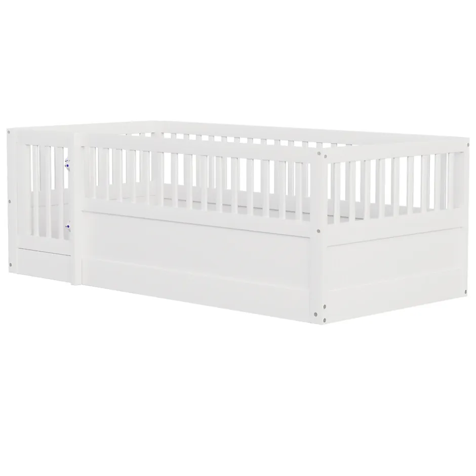 ModernLuxe Lit enfant 90x200cm - cadre en bois - barrières de sécurité - porte - blanc (sommier non inclus) Hot