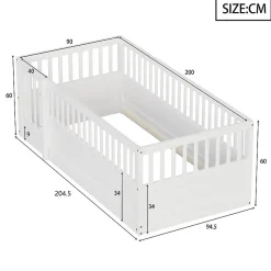 ModernLuxe Lit enfant 90x200cm - cadre en bois - barrières de sécurité - porte - blanc (sommier non inclus) Hot