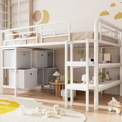 Enfant ModernLuxe Lit enfant 90x200cm - escalier - étagères - rangements - blanc (matelas non inclus)