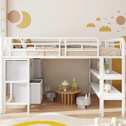 Enfant ModernLuxe Lit enfant 90x200cm - escalier - étagères - rangements - blanc (matelas non inclus)