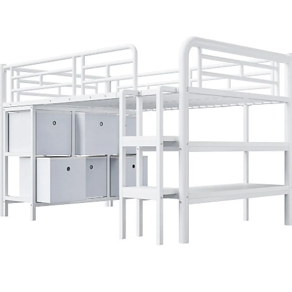 Enfant ModernLuxe Lit enfant 90x200cm - escalier - étagères - rangements - blanc (matelas non inclus)