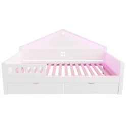ModernLuxe Lit enfant 90x200cm - LED - 2 tiroirs - sommier à lattes - blanc (matelas non inclus) Sale