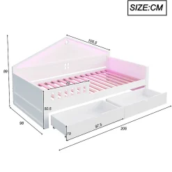 ModernLuxe Lit enfant 90x200cm - LED - 2 tiroirs - sommier à lattes - blanc (matelas non inclus) Sale