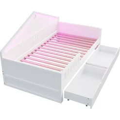 ModernLuxe Lit enfant 90x200cm - LED - 2 tiroirs - sommier à lattes - blanc (matelas non inclus) Sale