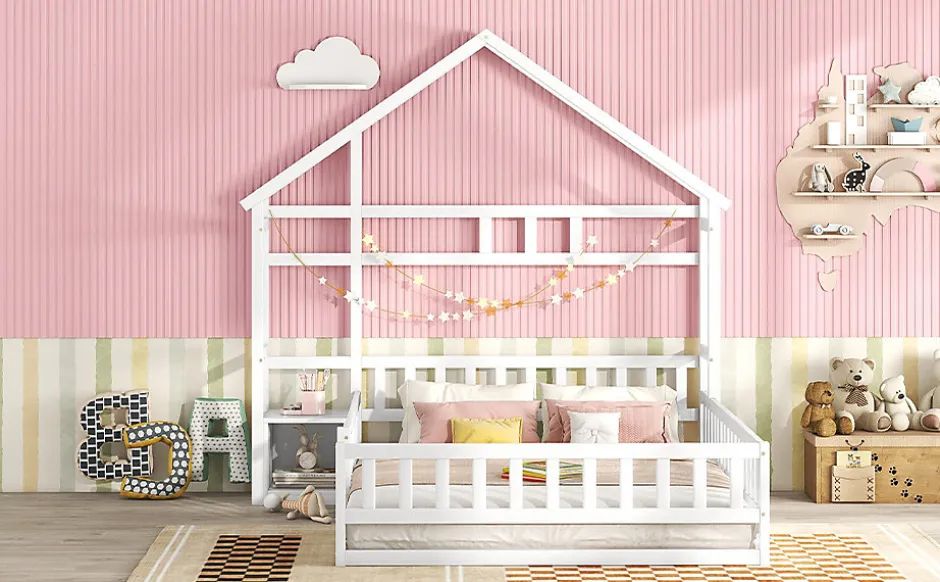 Generique Lit enfant 140x200cm avec garde-corps, Blanc