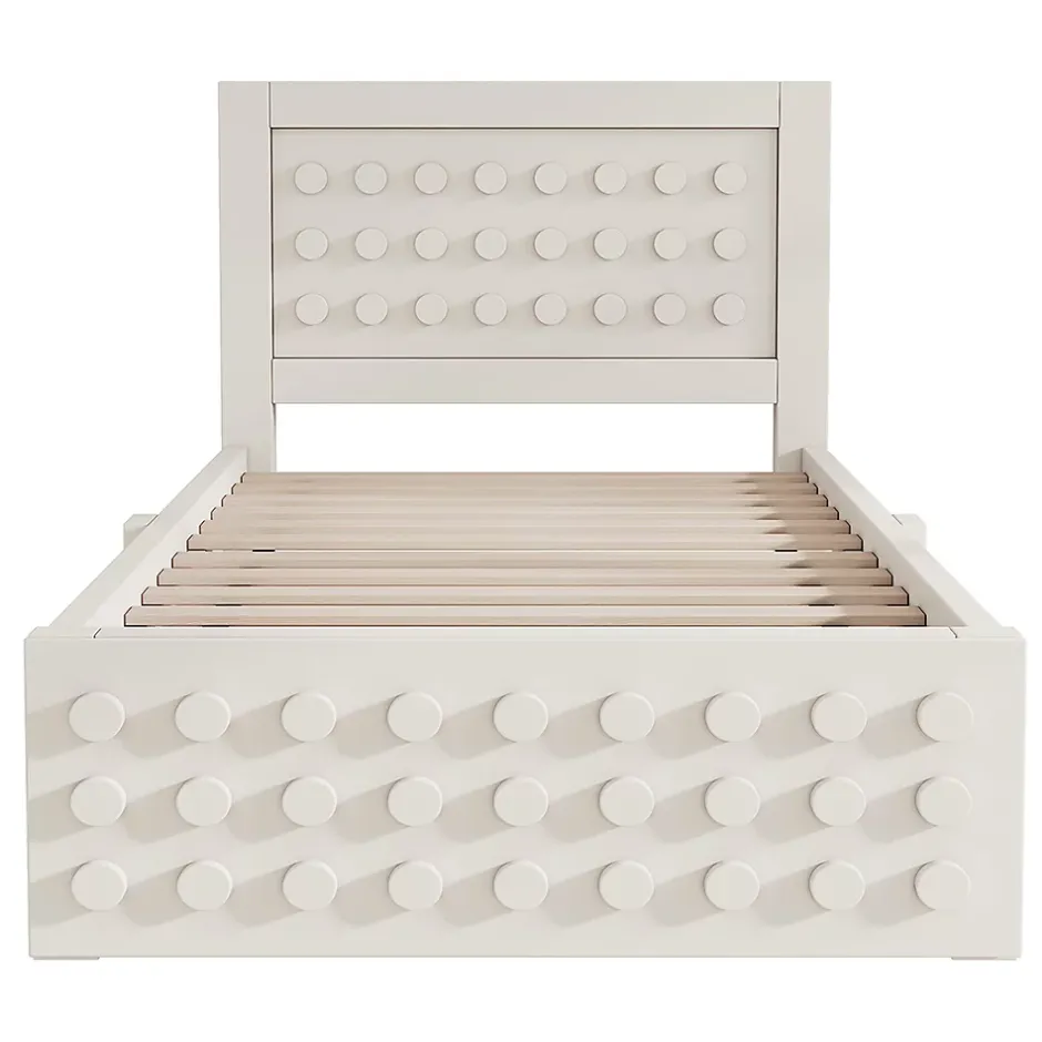 Blackcolors Lit enfant 90x190cm bois massif, rangement tiroirs, blanc, design blocs, sans matelas Hot