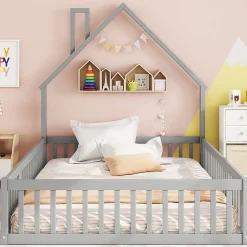 Blackcolors Lit Enfant 140X200Cm Cheminée Pin Gris New