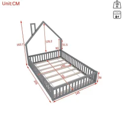 Blackcolors Lit Enfant 140X200Cm Cheminée Pin Gris New