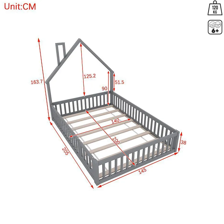 Blackcolors Lit Enfant 140X200Cm Cheminée Pin Gris New