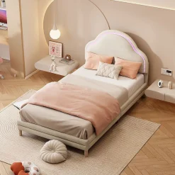 Blackcolors Lit Enfant 90x200cm LED Multicolore Velours Beige