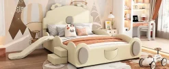 Enfant Fortuna lai Lit Enfant 140x200cm, Lit Carton avec Toboggan, Beige